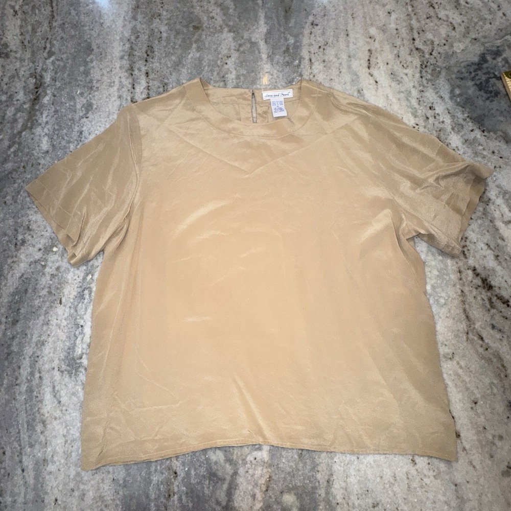 VTG Anna And Frank 100% Silk Blouse Sz XL Cream Beige Minimalist Office Classy